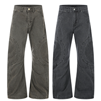 Celana Jeans Cargo Pria Streetwear Heavyweight Washed Distressed Multi Pocket Straight Mid Rise Grosir Custom Logo OEM ODM