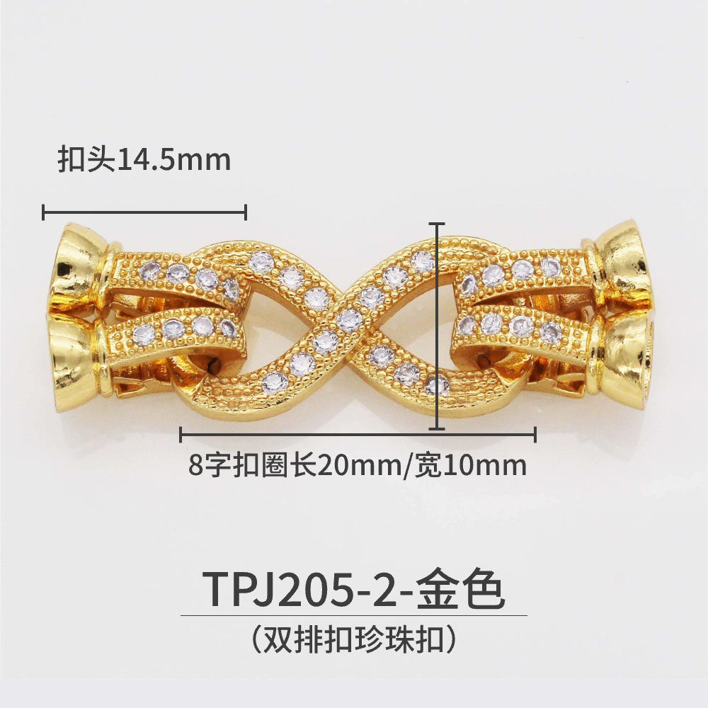Tpj205-double row pearl buckle gold