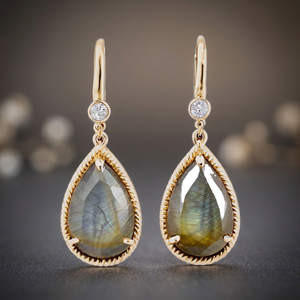 Pendientes de Plata de Ley 925 con Baño de Oro de 18K, Diseño Bohemio con Labradorita, para Mujer, Labastone Trend Design - Product Image 3