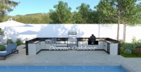 Cocina Exterior en Forma de U, Estación de Cocina Envolvente que Crea una Zona de Chef Dedicada para Preparación de Comidas sin Interrupciones en Patios Amplios
