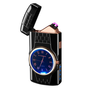 Accendino da fumo al Plasma di forma accendino <span class=keywords><strong>in</strong></span> metallo senza fiamma ricaricabile USB <span class=keywords><strong>in</strong></span> metallo con orologio per uomo - Product Image 2