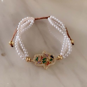 Pulsera Ajustable TK-B586 con Cuentas de Perlas Maravillosas, Dijes de Circonita Arcoíris, Mano de Hamsa Dorada, Búho y Mariposa, Estilo Vintage - Product Image 6