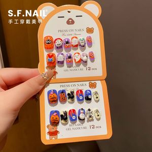 12 faux ongles 3D colorés de <span class=keywords><strong>dessin</strong></span> animé pour <span class=keywords><strong>Halloween</strong></span>, cadeaux adorables pour enfants, ongles à presser pour enfants avec colle, vente chaude - Product Image 2