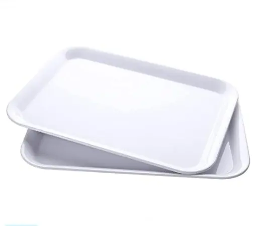 White Serving Tray, Melamine Rectangular Serving Tray/Platters Stackable Sturdy and Easy Clean for Serving Food,Fruit,D