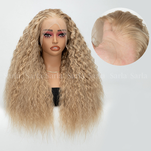 Vente en gros de haute qualité 13*4 avant dentelle perruque à la mode lâche vague profonde bouclés fibre synthétique taille <span class=keywords><strong>Afro</strong></span> pour les femmes noires - Product Image 1