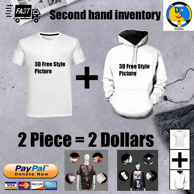 Hot Sale Men 3D Shirts and Hoodies Second Hand Stock The price of the suit is cheap combination Only 2 Dollars 2 Piece Clothing