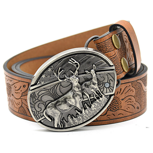 Ceinture en cuir véritable pour homme, en cuir de vachette, boucle argentée, broderie motif tournesol, style vintage, tendances individualistes, vente en gros - Product Image 4