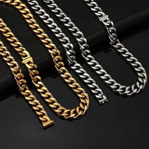 Hip Hop Necklace Stainless Steel Four Sided Grinding Cuban <b>Chain</b> Bracelet Gold Plated <b>Titanium</b> Steel Men's Necklace - Product Image 3