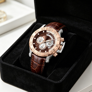 Reloj Cronógrafo de Cuarzo Japonés con Logotipo Personalizado, Caja de Acero Inoxidable, Correa de Cuero, Reloj de Lujo para Negocios, Resistente al Agua, con Indicador de Fecha - Product Image 6