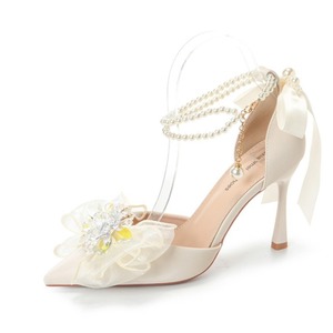Pointed Toe Bridal Pumps With Pearl Ankle Strap Floral Decoration High Heel Wedding <strong>Shoes</strong> <strong>Size</strong> <strong>35</strong> 36 37 38 39 40 - Product Image 5