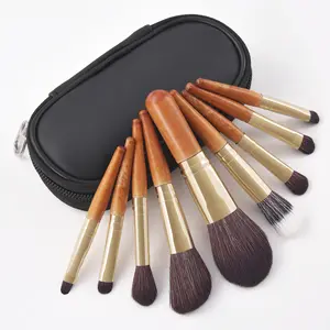 2023 Venda Quente 9pcs Madeira Handle Brown Maquiagem Escovas Personalizado Maquiagem Brush Set