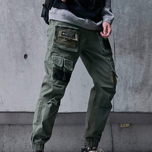 Logotipo personalizado Atacado Mens Cargo Calças Tech Plain Exército Verde Baggy Zipper Fly Calças Bolsos Homens Cargo Calças - Product Image 3