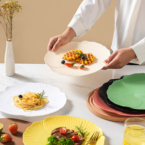 Petal Shape Dinner <b>Plate</b> Plastic 10.2 In Solid Color For Steak <b>Pasta</b> Salad Party Use - Product Image 2