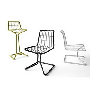 Set of 3 Contemporary Modern Iron Counter Height Adjustable Dining Chairs for Hotel and <b>Bar</b> Use Outdoor Garden Cafe AMSON BRASS - Product Image 1