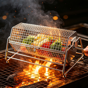 Productos en Oferta WELAND, Accesorios para Barbacoa, Cesta de Asar Cilíndrica de Acero Inoxidable 304, Cestas Giratorias para Asar - Product Image 1