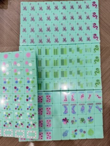 Shipping Within 7 Days Premium Mahjong <strong>Set</strong>, Mint Green with Colorful Circles &amp; <strong>Dragons</strong>, Complete with NEWS Wind Tiles - Product Image 4