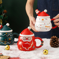 Vente en gros de nouvelles tasses en céramique de Noël tasses de Noël avec couverture dessin animé mignon cadeau de Noël