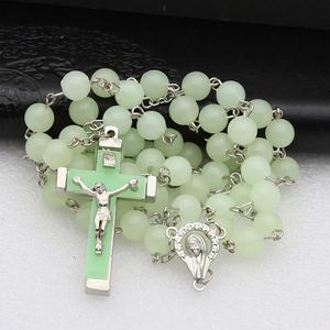 Mecrt Catholic Rosary Crucifix Luminous Christian Cross Necklace In-Stock 59 Fluorescent Color Fashion Beaded Necklace - Product Image 1
