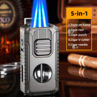 Briquet torche à cigares JH Wholesale sans logo, pas cher, avec coupe-cigares intégré, porte-cigares et aiguille – Accessoires 5-en-1 pour cigares