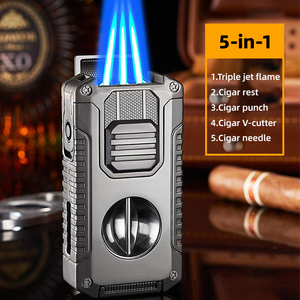Briquet torche à cigares JH Wholesale sans logo, pas cher, <span class=keywords><strong>avec</strong></span> coupe-cigares intégré, porte-cigares et <span class=keywords><strong>aiguille</strong></span> – Accessoires 5-en-1 pour cigares - Product Image 5