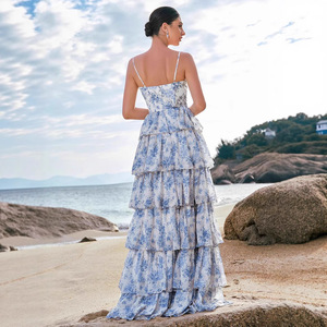Vestido Casual de Verano con Estampado Floral Estilo Europeo Americano, Cintura Imperio, Escote Corazón, Transpirable y Cómodo - Product Image 2