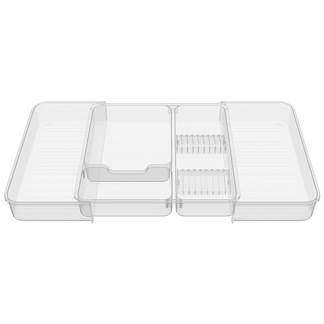 Clear Plastic Drawer Organizers Storage Bins Expandable Kitchen Cutlery Utensil Tray Drawer Storage Makeup Organizer