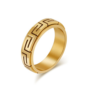 European American Jewelry Great Wall Pattern Titanium Steel Rotating <b>Ring</b> For Stress Relief Unisex Fashion <b>Rings</b> - Product Image 5