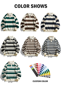 <span class=keywords><strong>Polo</strong></span> de rugby brodé surdimensionné de haute qualité avec logo personnalisé, manches longues, rayé, style streetwear, en coton - Product Image 2
