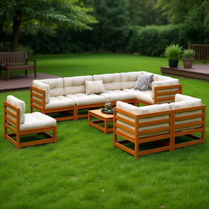 D0100H5NTS8 Set Divano Modulare da Giardino in Legno di Pino Massiccio Marrone Cerato, Arredamento da Esterno Design Contemporaneo, Set da 9 Pezzi - Product Image 2