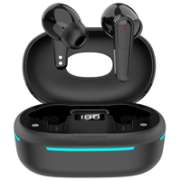 Écouteurs de jeu TWS noirs intra-auriculaires Bluetooth 5.3 HiFi sans fil à faible latence avec étui de charge LED pour le gaming et la musique