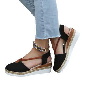 Dropshipping New Summer Plus Size Women's Heeled Sandals Elastic <b>Open</b> <b>Toe</b> Wedge Platform <b>Shoes</b> with Slip-On Closure PU Insole - Product Image 5