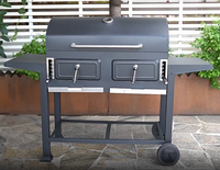 Barbecue portable d'extérieur en bois, grands grils à charbon de bois, chariot de barbecue, fumoir, barbecue avec table double pliable