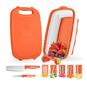 Collapsible Eco-Friendly BBQ Prep Tub Green Water <b>Colander</b> Basket Folding <b>Plastic</b> Cutting Board with Container Dishwasher Safe - Product Image 1