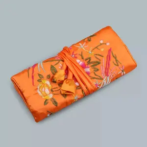 Recyclable Embroidery Brocade Roll Bags Jewelry Organizer Case Chinese Lucky Pouches Silk Bags