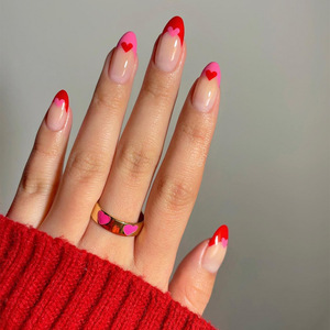 24 <span class=keywords><strong>Uñas</strong></span> Postizas Francesas Color Rojo Marrón para el Día <span class=keywords><strong>de</strong></span> <span class=keywords><strong>San</strong></span> <span class=keywords><strong>Valentín</strong></span>, Diseño <span class=keywords><strong>de</strong></span> Corazón con Lazo a Cuadros, <span class=keywords><strong>Uñas</strong></span> Postizas <span class=keywords><strong>de</strong></span> Cobertura Completa - Product Image 2