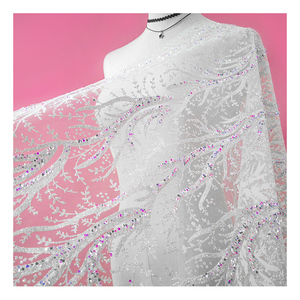 Vải Tuyn Ren Thêu Lấp Lánh Kim Sa Tiên Cá Sang Trọng Ren Pha Lê Dubai 2021 Cho Váy Cưới Cô Dâu - Product Image 1