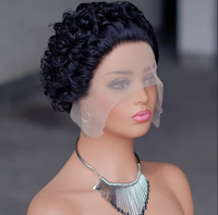 Perruques Courtes Bouclées Afro Pixie Cut en Dentelle pour Femmes Noires, Perruque en Cheveux Humains avec Dentelle Frontale 13x1 et Partie en T, Vente en Gros
