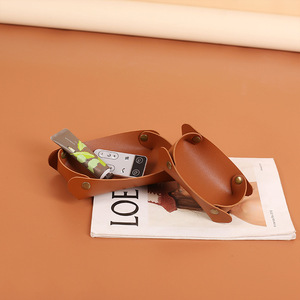 Plateau de rangement en cuir ovale noir pliable pour bijoux et clés, organisateur de bureau sur pied sans couvercle - Product Image 4