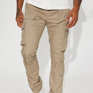 Pantalon cargo léger pour homme à taille haute avec tissu en toile et poches utilitaires - Product Image 2