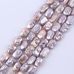 Cadena de Perlas Cultivadas de Agua Dulce Naturales de Estilo Barroco, 11-13 mm, Bloque Rectangular Blanco-Rosa para Hacer Collares y Pulseras - Product Image 3