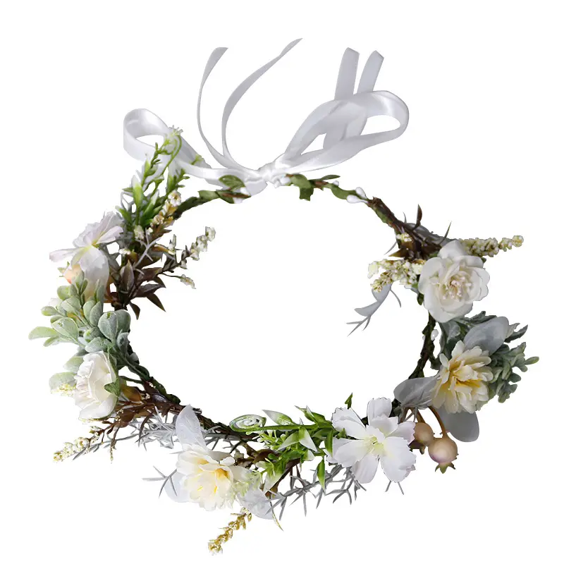 Wholesale Women Adjustable Fabric Wedding Wreath Crown Headband Artificial Flower Garlands For Girls