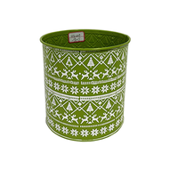 Pot de fleurs cylindrique en métal galvanisé blanc vieilli avec motif renne, flocon de neige et arbre de Noël