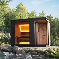 Sauna compacta de cedro rojo canadiense de aspecto personalizado con visera para 4 personas