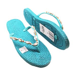 Sandalias de Playa Nicecin para Mujer, Turquesa, Estilo Bohemio, con Cuentas y Correa de Conchas, Textura de Cuerda Sintética, Antideslizantes, Verano, OEM - Product Image 1