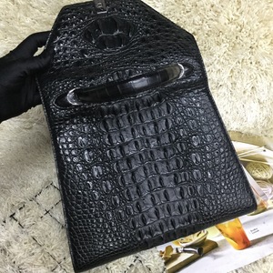 Sac à main enveloppe en cuir de crocodile noir avec fermeture à cadenas argenté, sac élégant pour femme, usage quotidien - Product Image 3