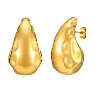 Vnox 2024 Unregelmäßige Hammer-Hohltropfen-Ohrringe Schmuck Gold Edelstahl modisch 18K Gold vergoldet Damen-Tropfenohrringe