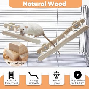 Escalera para Jaula de Animales Pequeños con Diseño Plegable Flexible y Montaje Seguro para <span class=keywords><strong>Ejercicio</strong></span> y Juego de Hámsters, Puente de Madera - Product Image 4
