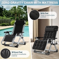 Chaise longue zéro gravité pour extérieur, chaise de jardin pliable et inclinable avec coussin rembourré, porte-gobelet, réglable et ergonomique pour patio