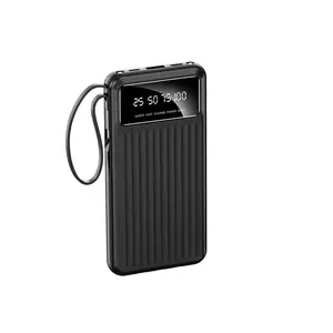 Werbe billigste mobile Power Bank 10000mAh hochwertige universelle tragbare Batterie pack mit eingebauten Kabeln und Taschenlampe