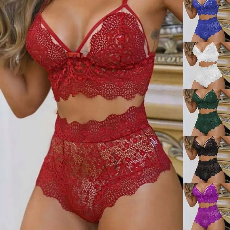 SZ1346-Conjuntos de lencería Sexy sin costuras para mujer, conjunto de sujetador y bragas de realce de encaje, Top corto erótico con cuello de pico, ropa interior de verano 2021